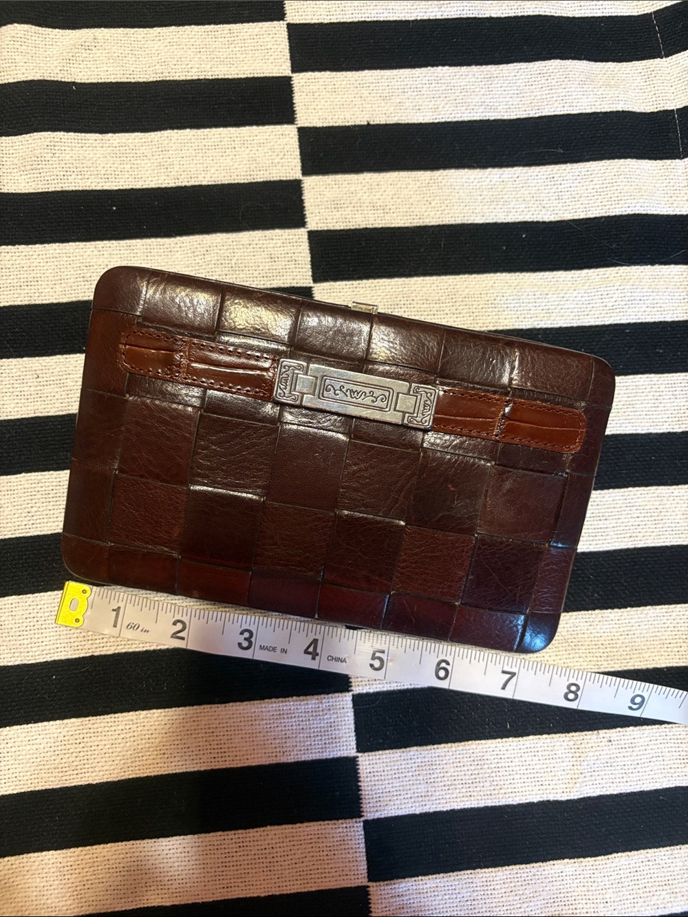 Vintage Brighton Dark Brown Woven Leather Wallet Clutch